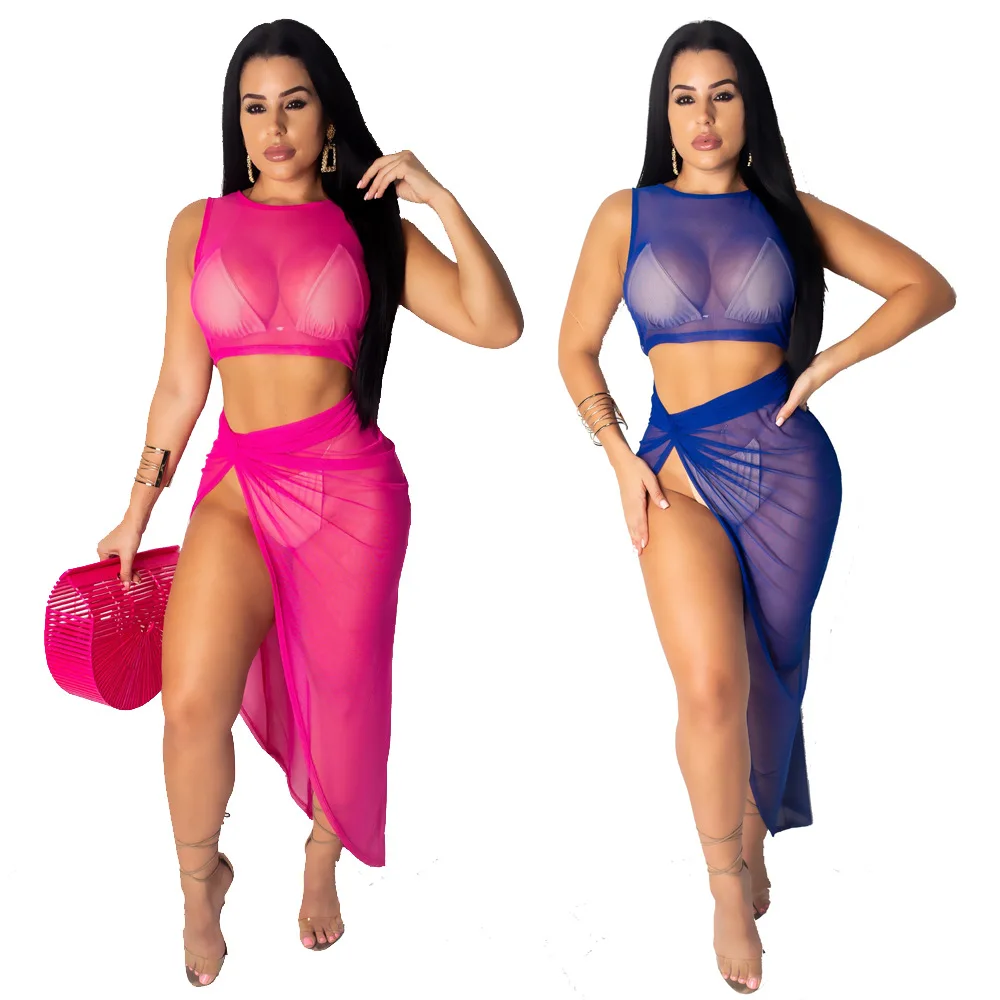 Sexy Sheer Mesh Skirt Set 2 Piece Set Summer Sleeveless Crop Top and High Split Skirt Slim Bodycon Beach Night Club Outfits
Sexy Sheer Mesh Skirt Set 2 Piece Set Summer Sleeveless Crop Top and High Split Skirt Slim Bodycon Beach Night Club Outfits