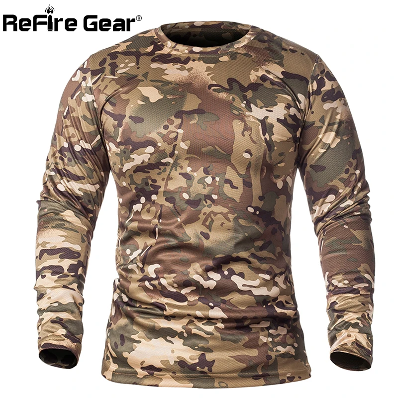 Весенняя тактическая камуфляжная футболка ReFire Gear Мужская армейская с длинным