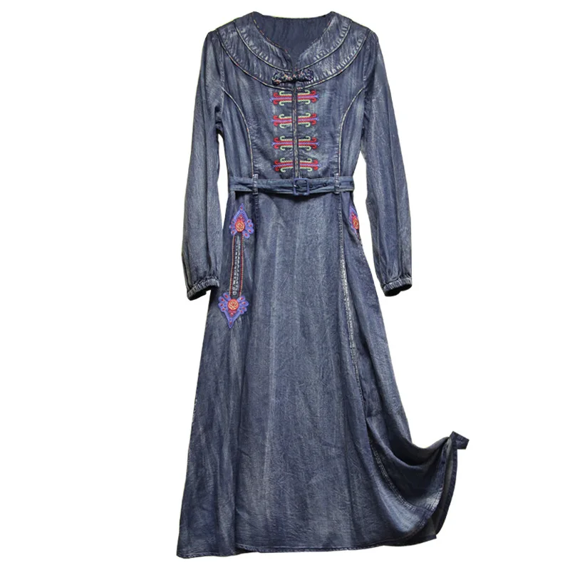 Originally Branded Women Spring 2019 New Button Jean Embroidered Long Sleeve Dress Vintage A-line Empire Maxi Dress Vestidos
Originally Branded Women Spring 2019 New Button Jean Embroidered Long Sleeve Dress Vintage A-line Empire Maxi Dress Vestidos