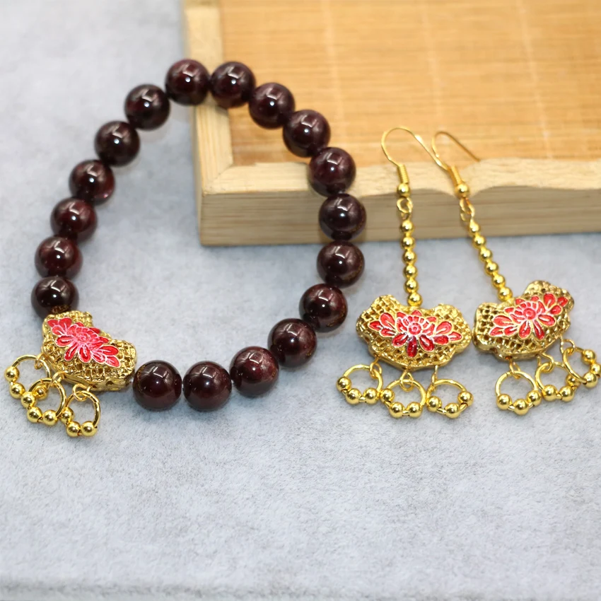 Hot sale natural 8mm garnet round stone beads bracelets earrings for women gifts diy cloisonne jewelry set 7.5inch B3028
Hot sale natural 8mm garnet round stone beads bracelets earrings for women gifts diy cloisonne jewelry set 7.5inch B3028