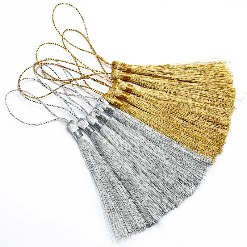 

50pcs/lot (80+40)mm Gold/Silver Rayon Polyester Silk Tassel Earrings Charms Chinese Knot Cotton Tassels For Jewelry DIY Making
