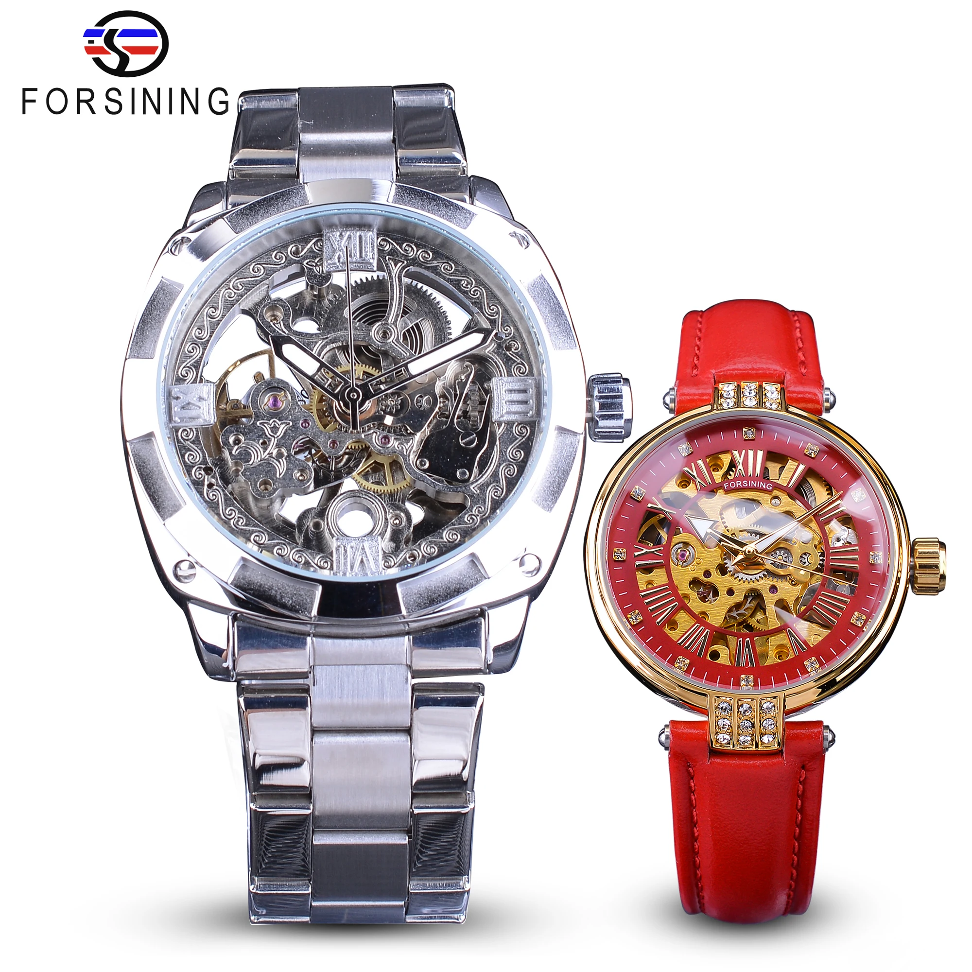 Forsining Couple Watch Set Combination Men Silver Automatic Watches Steel / Lady Red Skeleton Leather Mechanical Wristwatch Gift
Forsining Couple Watch Set Combination Men Silver Automatic Watches Steel / Lady Red Skeleton Leather Mechanical Wristwatch Gift