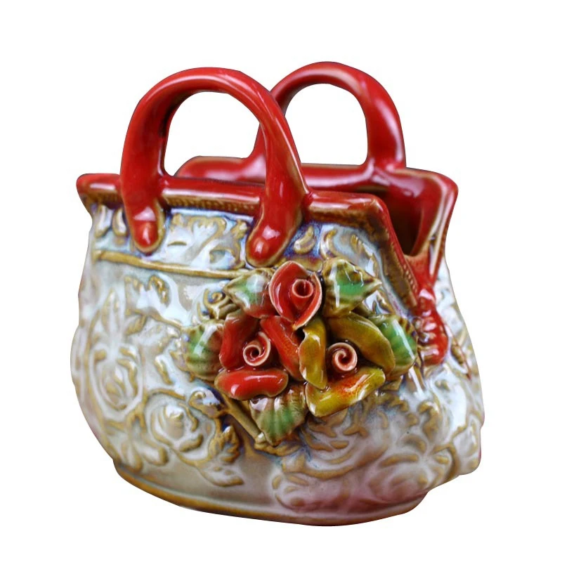 European Style Handbag Pattern Ceramic Figurine Decor Creative Ceramic Craft Ornament for Wedding Party Present and Art Accessor
European Style Handbag Pattern Ceramic Figurine Decor Creative Ceramic Craft Ornament for Wedding Party Present and Art Accessor