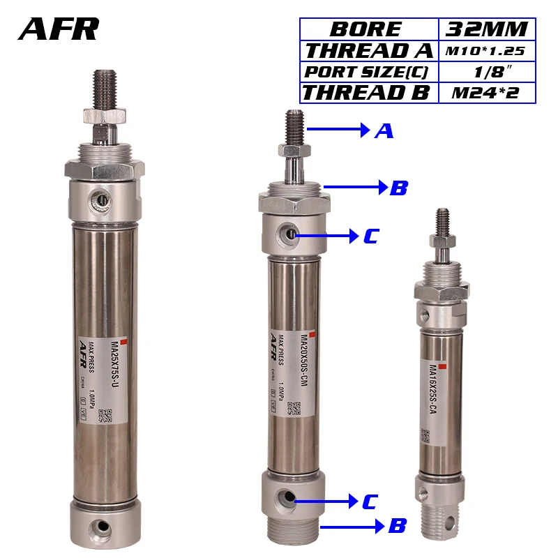 Bore 32mm ma Stainless Steel Air Mini Pneumatic Cylinder Double Acting With Magnetic MA32X15x20 25SCMX30 50SU 75SCA 100SCM-125SU
Bore 32mm ma Stainless Steel Air Mini Pneumatic Cylinder Double Acting With Magnetic MA32X15x20 25SCMX30 50SU 75SCA 100SCM-125SU
