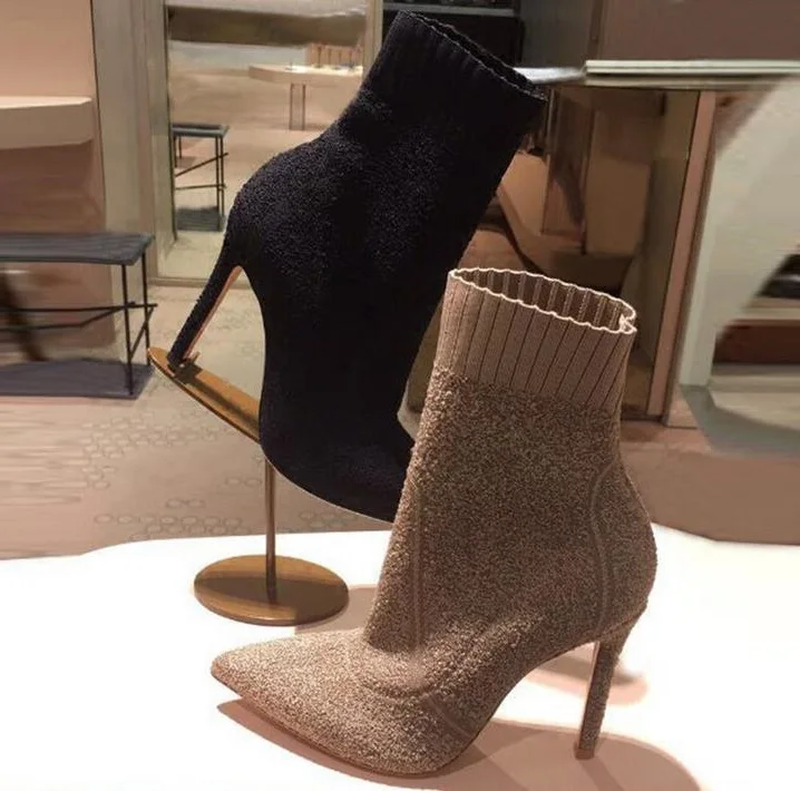 Wholesale Price Black Beige Sock Ankle Boots Pointed Toe Thin Heels Slip-on Knit Stretch Fabric Short Boots Womens Drop Ship
Wholesale Price Black Beige Sock Ankle Boots Pointed Toe Thin Heels Slip-on Knit Stretch Fabric Short Boots Womens Drop Ship