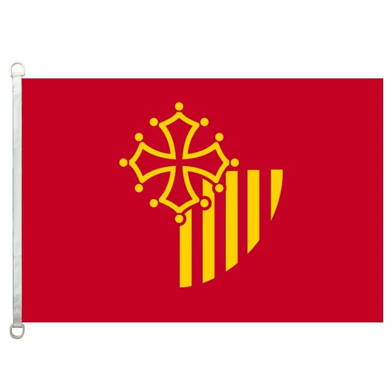 Languedoc Roussillon national flag,90*150CM size, 120g/m2 knitted polyester fabric,with two D ring
Languedoc Roussillon national flag,90*150CM size, 120g/m2 knitted polyester fabric,with two D ring