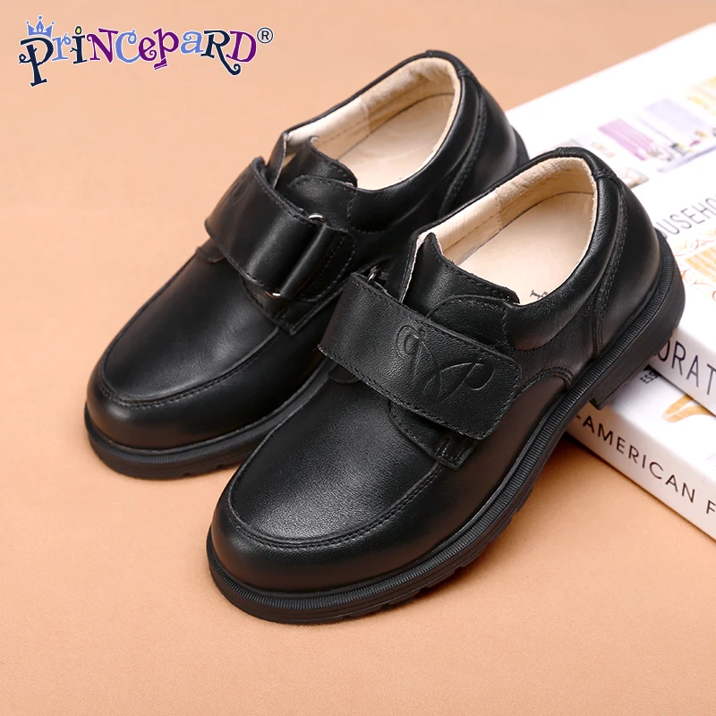 Princepard student shoes of genuine leather boys black school shoes walking kids baby shoes