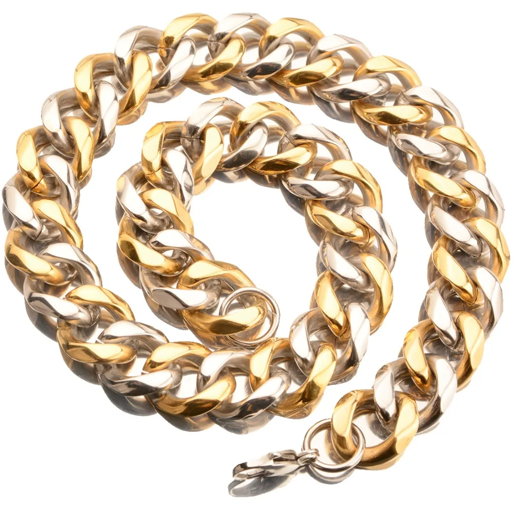 19mm 7-40" Hot Sale Stainless Steel Silver Color&Gold Buckle Cuban Chain Mens Hip Hop Jewelry Necklace Or Bracelet Xmas Gift
19mm 7-40" Hot Sale Stainless Steel Silver Color&Gold Buckle Cuban Chain Mens Hip Hop Jewelry Necklace Or Bracelet Xmas Gift