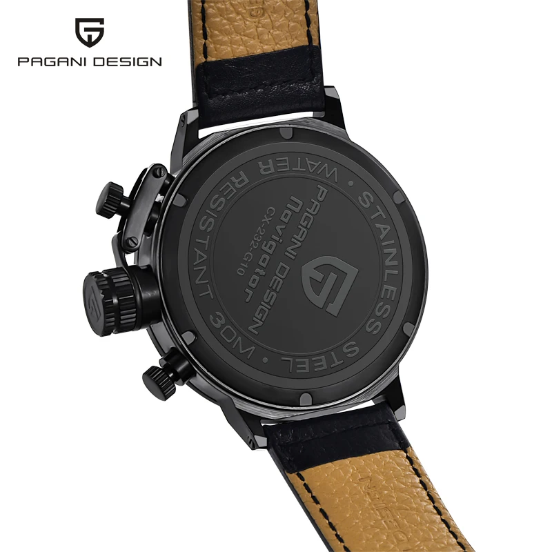 PAGANI DESIGN Big Dial Stainless Steel Men Watch Classico 53 Chrono Sports Quartz Clock Man Leather Military Wrist Watches | Наручные