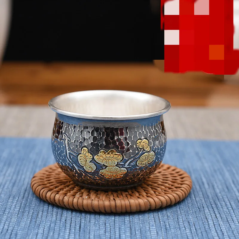 fine silver Cup Silver Handmade Teaware Bright Old Hammered Gold-plated Plum Blossom Cup Tea Cup
fine silver Cup Silver Handmade Teaware Bright Old Hammered Gold-plated Plum Blossom Cup Tea Cup