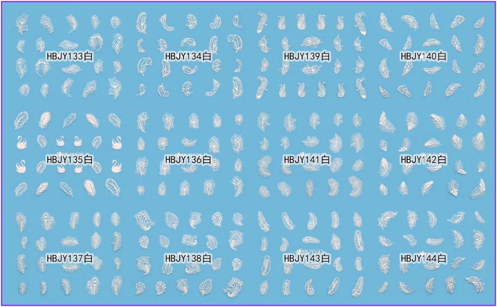 12 PCS / LOT SELF-ADHESIVE 3D NAIL TATTOOS STICKER WHITE BLACK GOLD SILVER BIRD WING PLUME PINNA FEATHER HBJY133-144
12 PCS / LOT SELF-ADHESIVE 3D NAIL TATTOOS STICKER WHITE BLACK GOLD SILVER BIRD WING PLUME PINNA FEATHER HBJY133-144