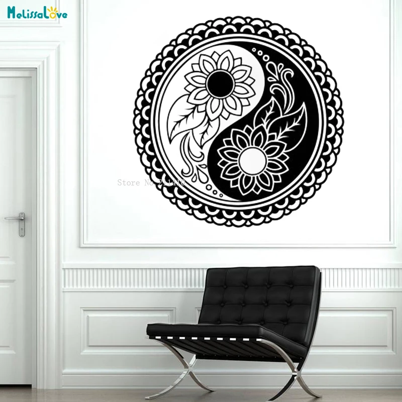 Vinyl Yin Yang Flower Wall Decal Zen Meditation Yoga Studio Stickers Murals Self-adhesive Poster Home Decoration YT1346 | Дом и сад