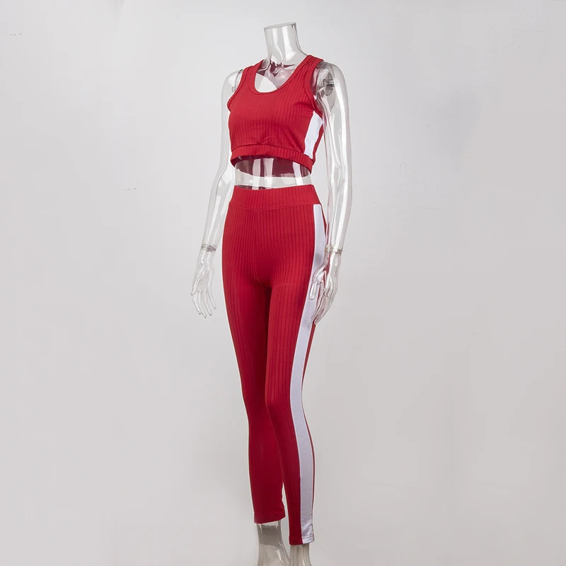 New Fashion Women's Fitness Set Casual Two-piece Suit Sleeveles Tracksuit Crop Top + Leggings 2pcs Sportswear | Женская одежда