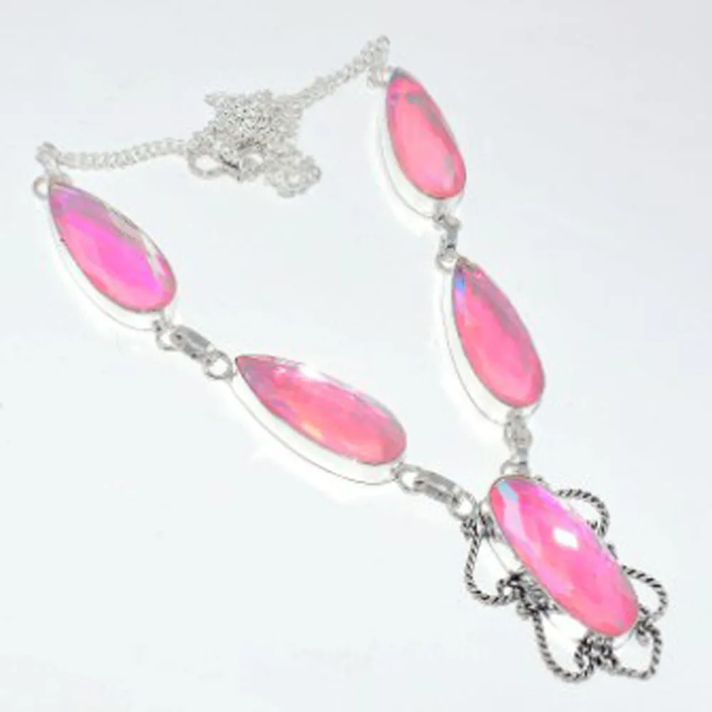 Rainbow Topas Necklace Silver Overlay over Copper, 53cm , N3271