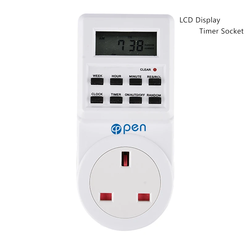 OPT-002 UK Electronic Digital Timer Switch Plug Kitchen Timer Outlet 230V 50HZ 7 Day 12/24 Hour Programmable Timing Socket
OPT-002 UK Electronic Digital Timer Switch Plug Kitchen Timer Outlet 230V 50HZ 7 Day 12/24 Hour Programmable Timing Socket