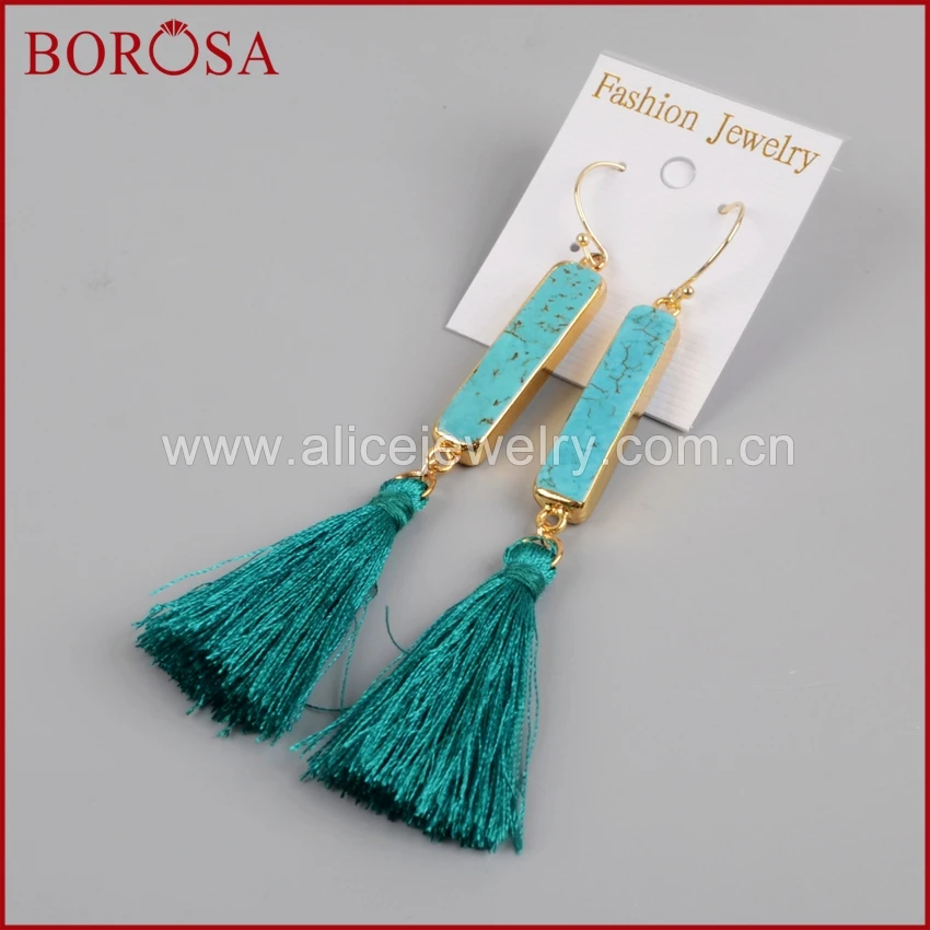 BOROSA Rectangle Howlite Blue Stone Rainbow Tassel Gold Electroplated Earrings, Druzy Tassel Dangle Earrings for Women G1241
BOROSA Rectangle Howlite Blue Stone Rainbow Tassel Gold Electroplated Earrings, Druzy Tassel Dangle Earrings for Women G1241