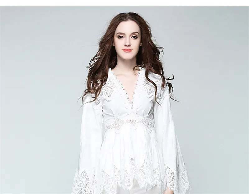 2018 New Korean Fashion Women Blouse Big Long Flare Sleeve Slim Lace Tops Spring Sexy Deep V Neck Shirts Elegant OL Work Wear
2018 New Korean Fashion Women Blouse Big Long Flare Sleeve Slim Lace Tops Spring Sexy Deep V Neck Shirts Elegant OL Work Wear
