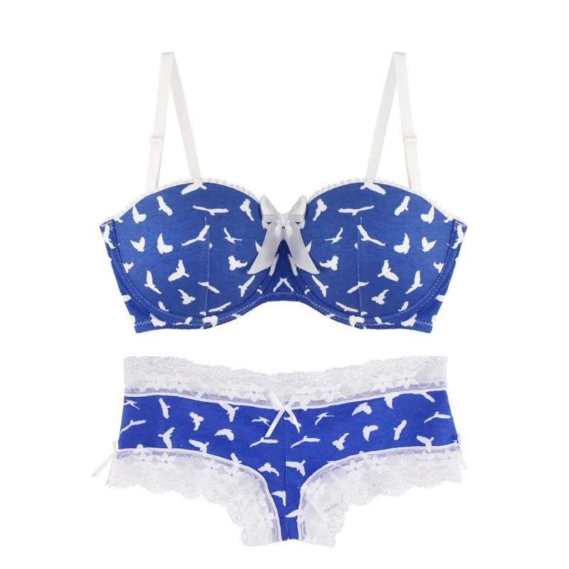 MiaoErSiDai Sexy Girls Bra Set Flying Bird Blue Printed Underwear Lace Bralette And Brief Padded Bra Have Small Size 28-36 A-DDD
MiaoErSiDai Sexy Girls Bra Set Flying Bird Blue Printed Underwear Lace Bralette And Brief Padded Bra Have Small Size 28-36 A-DDD