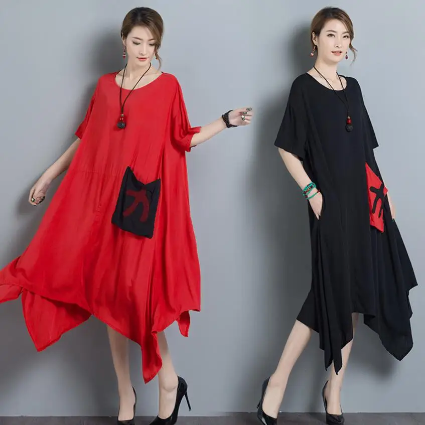 Cotton linen dress national wind 2018 summer new irregular plus size short-sleeved long dress fashion women clothing loose dress
Cotton linen dress national wind 2018 summer new irregular plus size short-sleeved long dress fashion women clothing loose dress