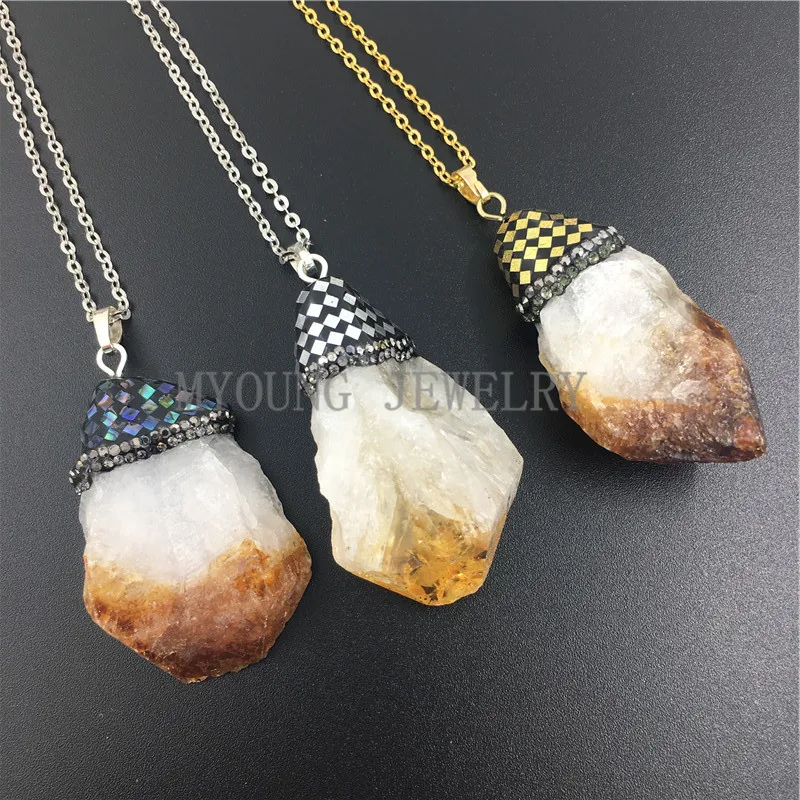 MY0971 Freeform Aura Quartz Yellow Crystal Titanium Point Pendant, Crystal Rhinestone Pave Cap Gem Stone Quartz Druzy Necklace
MY0971 Freeform Aura Quartz Yellow Crystal Titanium Point Pendant, Crystal Rhinestone Pave Cap Gem Stone Quartz Druzy Necklace