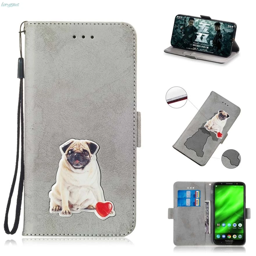 Чехлы для мото G6 чехол кожаный Coque Motorola Moto плюс г 6 Flip wallet животный принт телефон