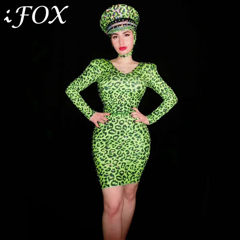 Sexy Green Leopard Women Party Dress Spandex Stretch Female Singer Dancer Nightclub Dance Costume One-piece Stage Wear with Hat
Sexy Green Leopard Women Party Dress Spandex Stretch Female Singer Dancer Nightclub Dance Costume One-piece Stage Wear with Hat