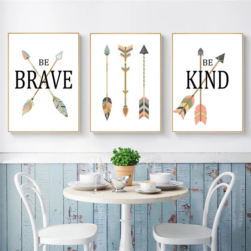 Фото Плакаты и принты племени Wall Art Холст Картина Nordic перо Детские стихи для гостиная