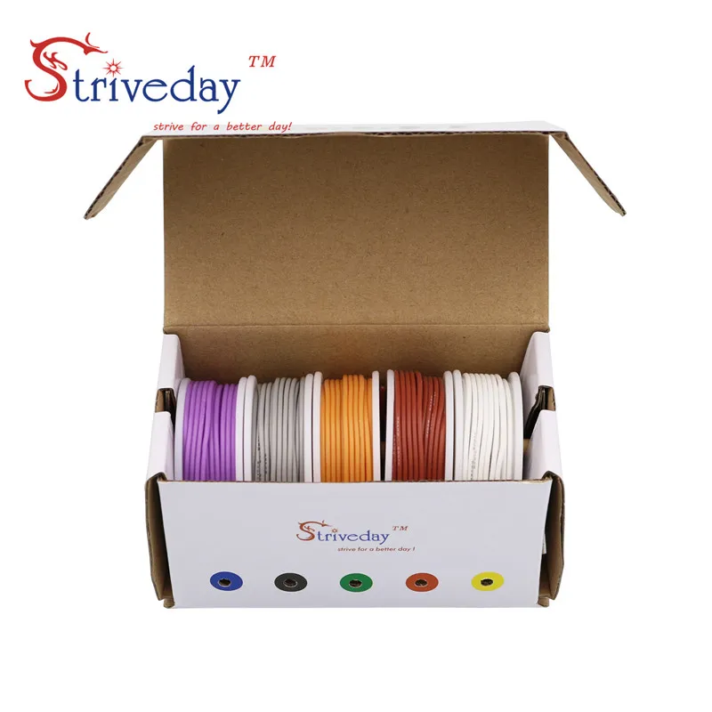 26AWG 50 метров 5 цветов Mix box 1 коробка 2 Упаковка гибкий силиконовый кабель провод