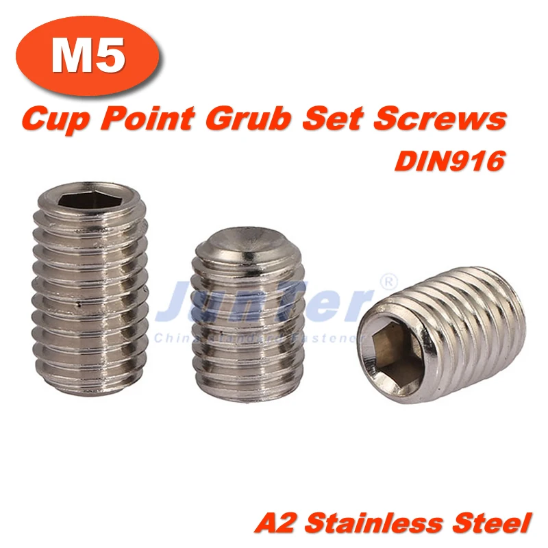 

50pcs/lot M5(5mm) A2 Stainless Steel Cup Point Grub Hex Socket Set Screws DIN916