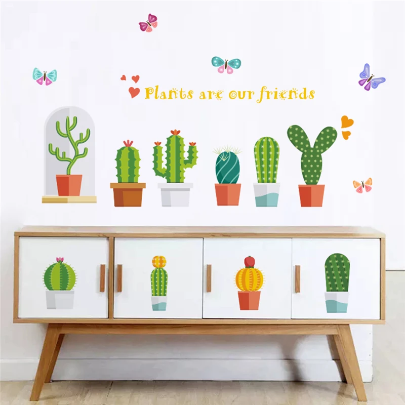 

Garden Potted Plants Cactus Aloe Wall Stickers Accessories Room Home Decor Flower Butterfly Bonsai Decals Mural Art Poster