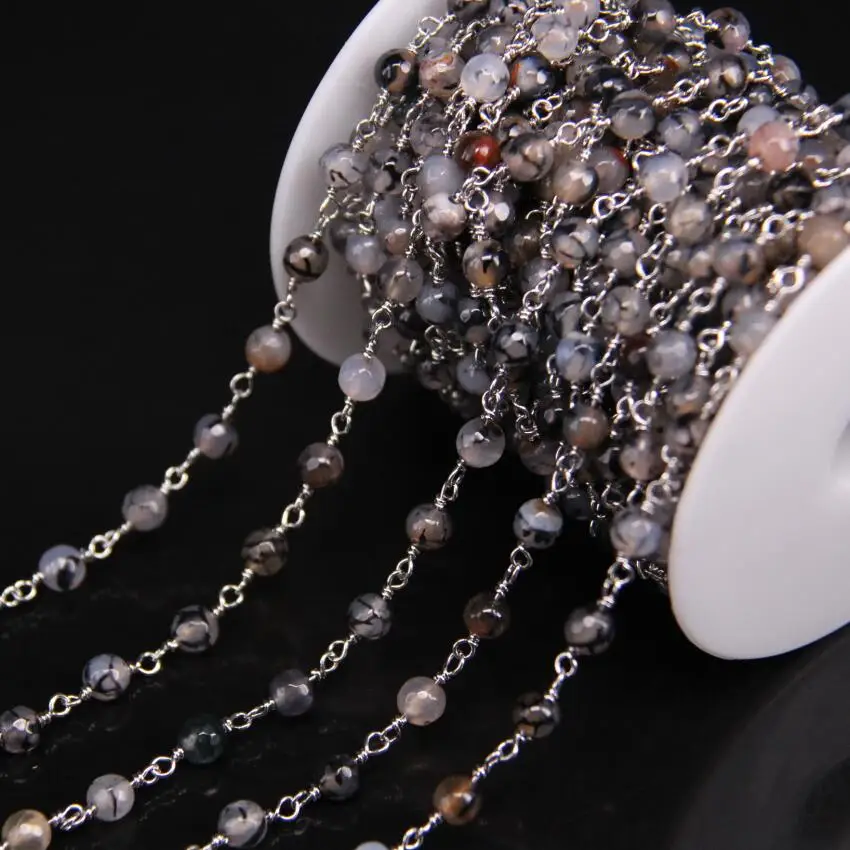 6mm Natural Vein Agates Faceted Round Bead Chain,Black grey Onyx Gems Link Silver Wire Wrapped Rosary Chains Necklace Carfts
6mm Natural Vein Agates Faceted Round Bead Chain,Black grey Onyx Gems Link Silver Wire Wrapped Rosary Chains Necklace Carfts