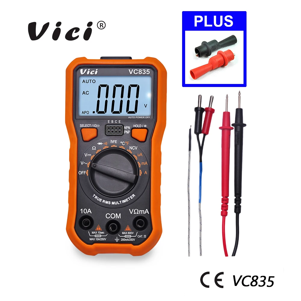 Цифровой мультиметр M148 VC835 DMM True RMS 2000 3 1/2 Автоматический диапазон сопротивления NCV температура диод hFE тестовая подсветка
Цифровой мультиметр M148 VC835 DMM True RMS 2000 3 1/2 Автоматический диапазон сопротивления NCV температура диод hFE тестовая подсветка