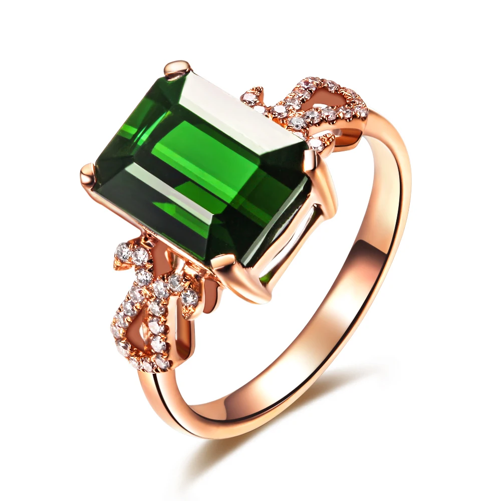 

ZOCAI QUEEN ZODIAC GEM FIRE SIGNS LEGEND NATURAL 4.0 CT GREEN TOURMALINE DIAMOND EMERALD COCKTAIL RING 18K ROSE GOLD H026638