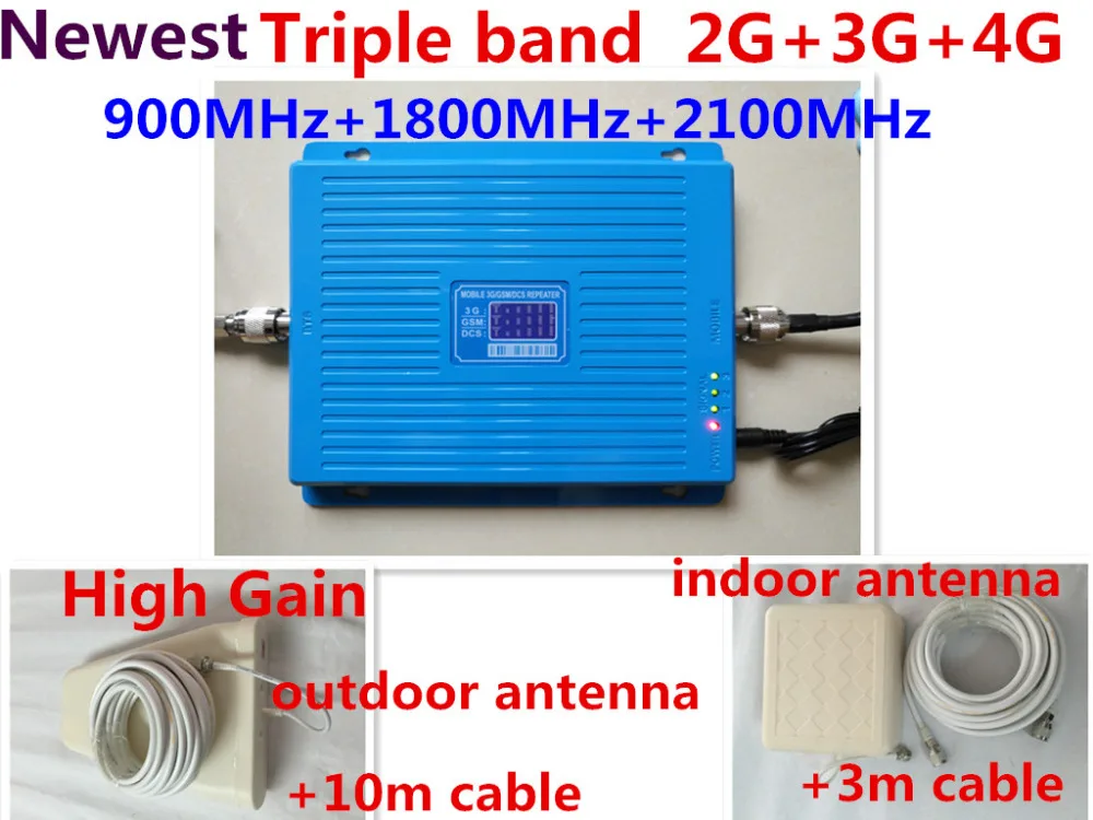 2G 3g 4G трехдиапазонный усилитель сигнала для сотового телефона 70dB GSM 900 LTE 1800 WCDMA 2100