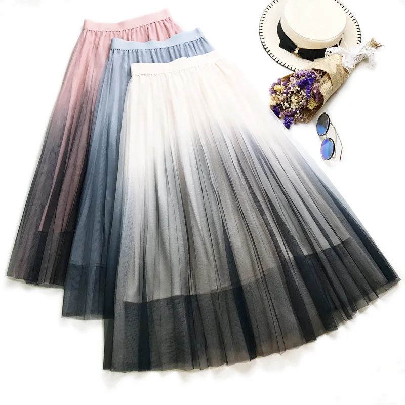 New Spring Tulle Skirt Women pleated tutu skirt Fashion Gradient Pleated Skirts elegant Long Skirt Saias Faldas Jupe Femme
New Spring Tulle Skirt Women pleated tutu skirt Fashion Gradient Pleated Skirts elegant Long Skirt Saias Faldas Jupe Femme