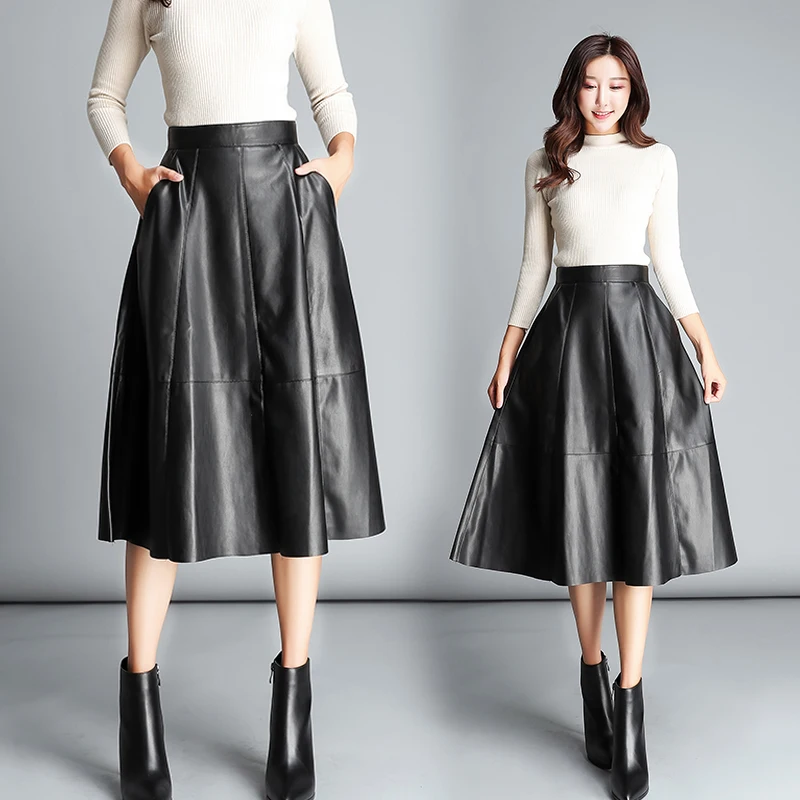 Autumn and winter new Korean fashion long black skirt female high waist was thin pleated skirt PU leather skirt
Autumn and winter new Korean fashion long black skirt female high waist was thin pleated skirt PU leather skirt