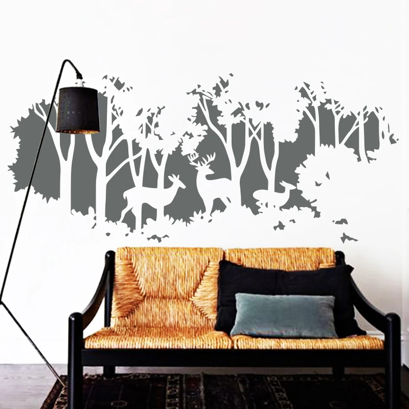 

Free Shipping NEW Design Art deers in forest wall sticker Trees Home decor Creative Vinyl Cheap Removable Wall decals