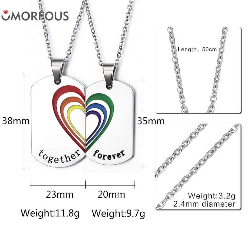 10 Pair/Lot Romantic Love Heart Rainbow Necklace For Couples Stainless Steel Gay Pride Necklaces & Pendants Promise Jewelry
10 Pair/Lot Romantic Love Heart Rainbow Necklace For Couples Stainless Steel Gay Pride Necklaces & Pendants Promise Jewelry