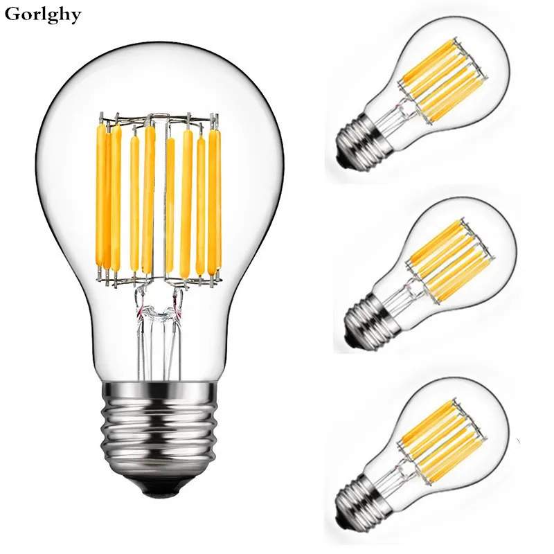 

4pcs Led Filamene Light A60 10W E27 COB Retro Decorative Lamp Edison Style Vintage Filament Light Bulb Warm Cool White 185-265V