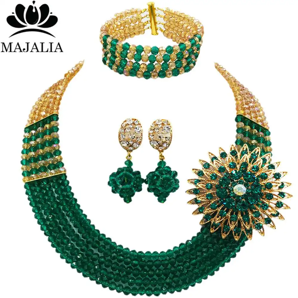 Majalia Fashion Nigerian Wedding African Beads Jewelry Set Gold ab and Green Beads Necklace Bracelet Earrings Jewelry Set 5EQ003
Majalia Fashion Nigerian Wedding African Beads Jewelry Set Gold ab and Green Beads Necklace Bracelet Earrings Jewelry Set 5EQ003
