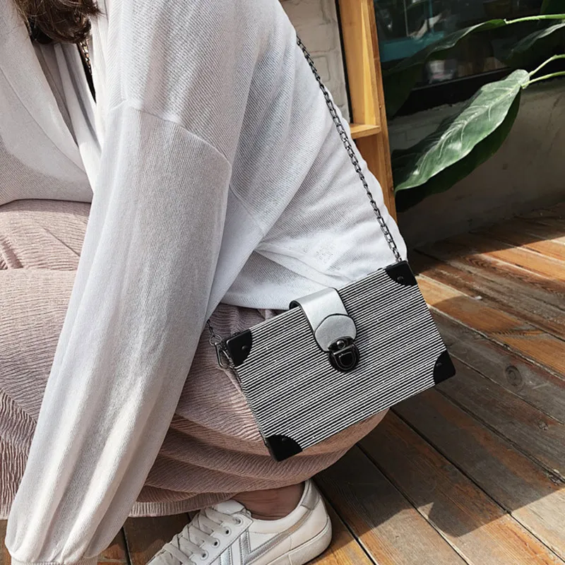 Plug Lock Single Shoulder Bag PU Handbag with Chain Strap for Women Girls New