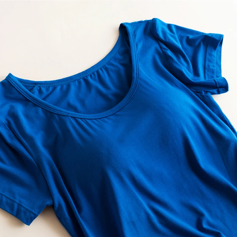 Модал со встроенным бюстгальтером футболка Женская дышащая одежда с коротким
