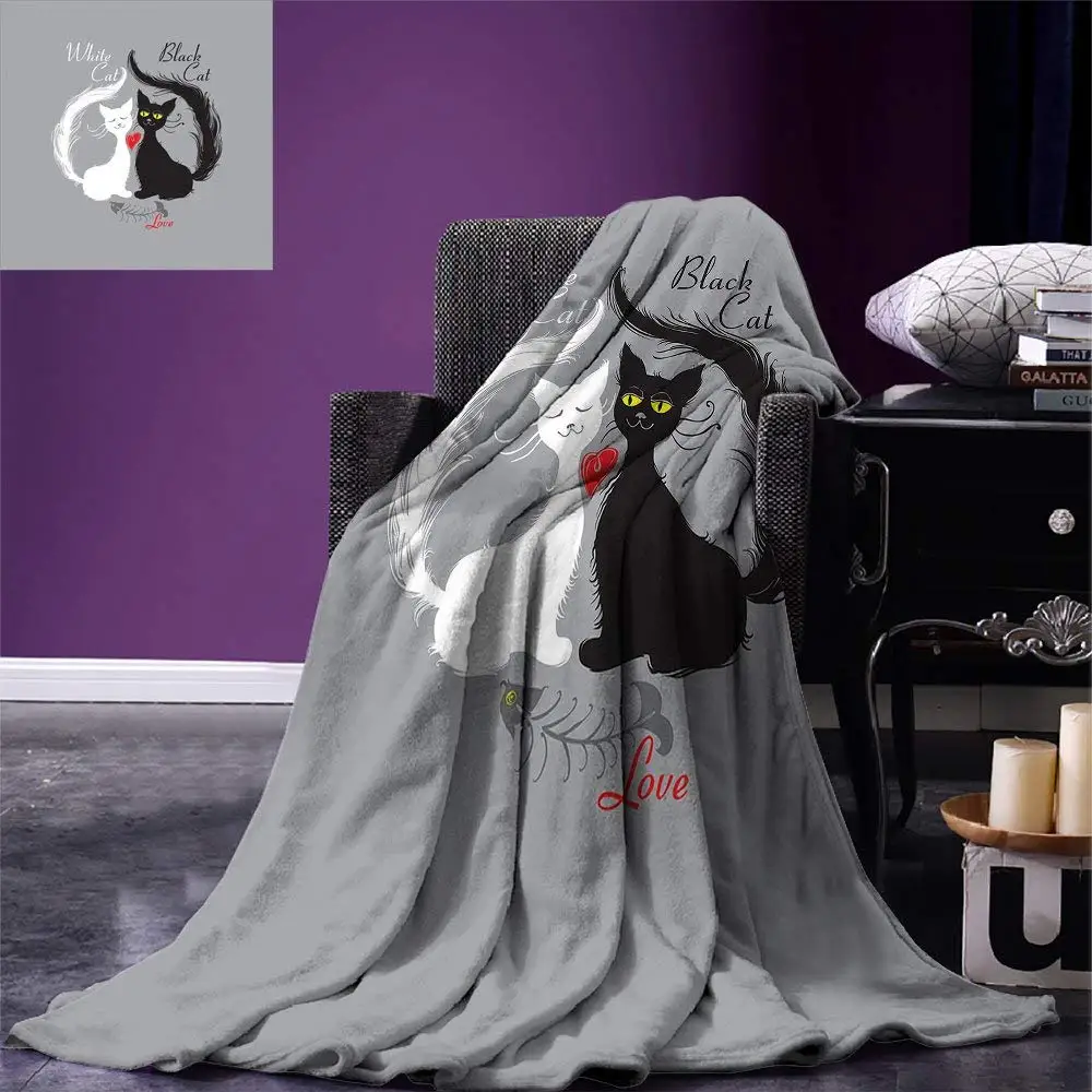 Cat Throw Blanket Pair of Cats in Love Having Eaten Fish Red Heart Romantic Black and White Kitties Warm Microfiber
Cat Throw Blanket Pair of Cats in Love Having Eaten Fish Red Heart Romantic Black and White Kitties Warm Microfiber