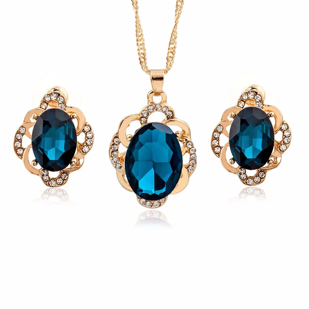 Black Blue Sections Oval Rhinestone Shiny Crystal Necklace & Earrings Golden Jewelry Sets for Women
Black Blue Sections Oval Rhinestone Shiny Crystal Necklace & Earrings Golden Jewelry Sets for Women