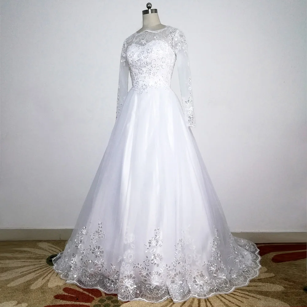 E JUE SHUNG белые блестящие кружевные аппликации дешевые свадебные платья 2018 бальное