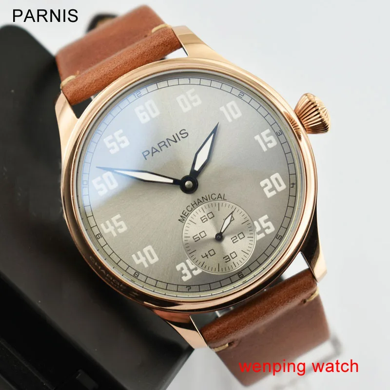 44mm PARNIS gray dial Cow Leather strap Steel Case Asia 6498 Hand Winding Movement Mens Watch
44mm PARNIS gray dial Cow Leather strap Steel Case Asia 6498 Hand Winding Movement Mens Watch