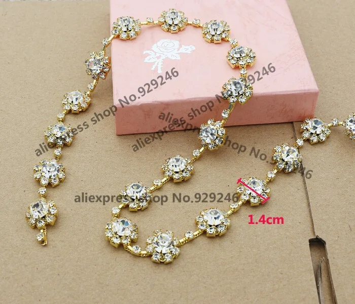 free shipping 1 yard shiny clear crystal rhinestone gold chain trims sewing-on flower rhinestone applique garment decoration
free shipping 1 yard shiny clear crystal rhinestone gold chain trims sewing-on flower rhinestone applique garment decoration