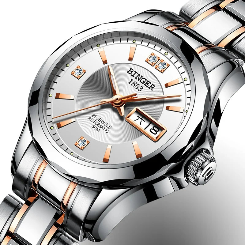 New BINGER Luxury Brand Japan MIYOTA Automatic Mechanical Women's Watches Sapphire Waterproof Diamond Couples Clock B8051L-7
New BINGER Luxury Brand Japan MIYOTA Automatic Mechanical Women's Watches Sapphire Waterproof Diamond Couples Clock B8051L-7