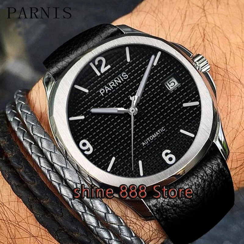 40mm Parnis black dial Leather Strap Sapphire glass 21 jewels Miyota 821A automatic mens watch
40mm Parnis black dial Leather Strap Sapphire glass 21 jewels Miyota 821A automatic mens watch