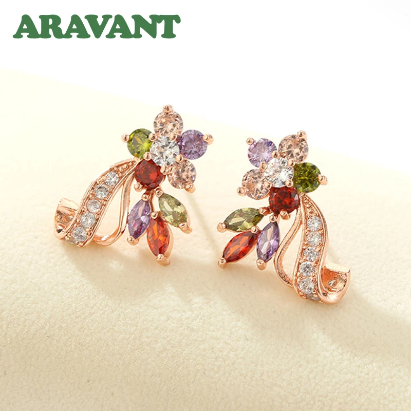 New Fashion CZ Crystal Earrings Colorful Flower Stud Earrings Rose Gold Color Earring For Women Party Jewelry
New Fashion CZ Crystal Earrings Colorful Flower Stud Earrings Rose Gold Color Earring For Women Party Jewelry
